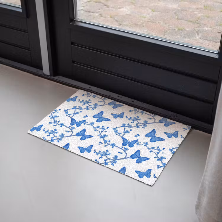 Deurmat - Vlinder - Bloemen - Blauw — 2