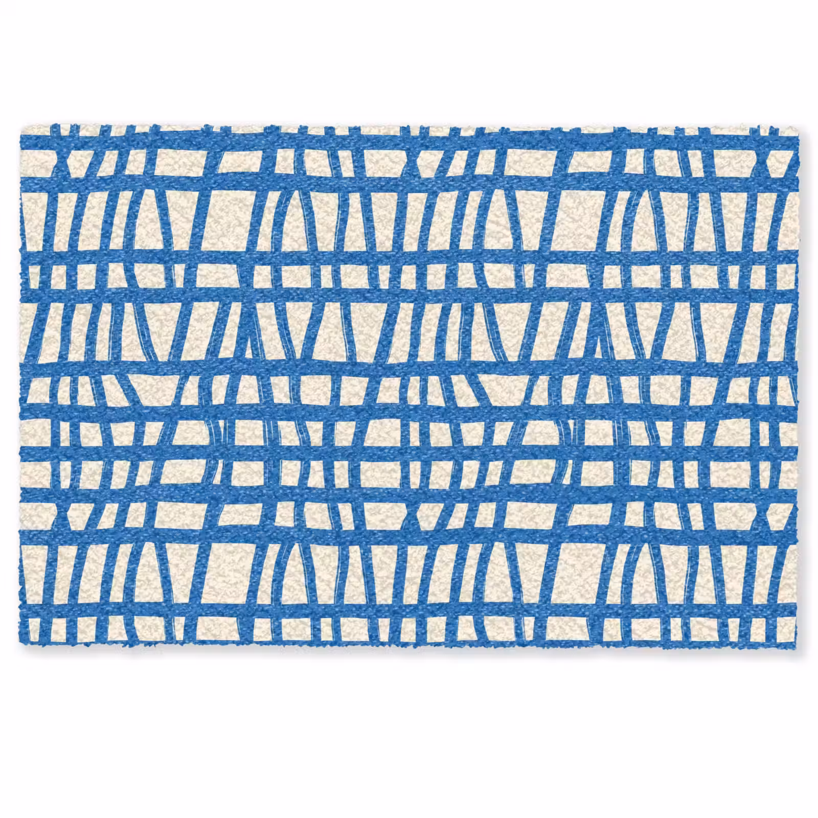 Deurmat - Ruitpatroon - Blauw - Crème — 1