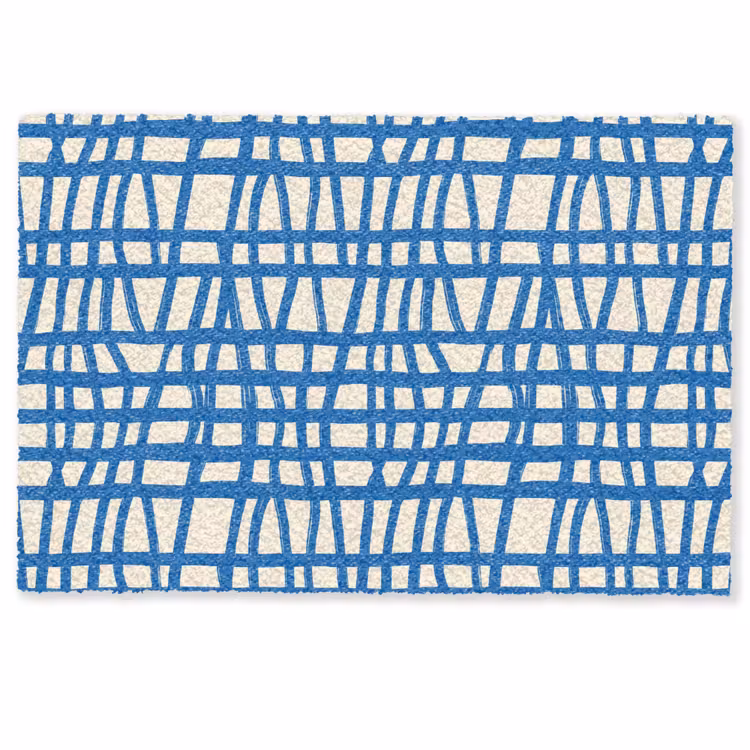 Deurmat - Ruitpatroon - Blauw - Crème — 1