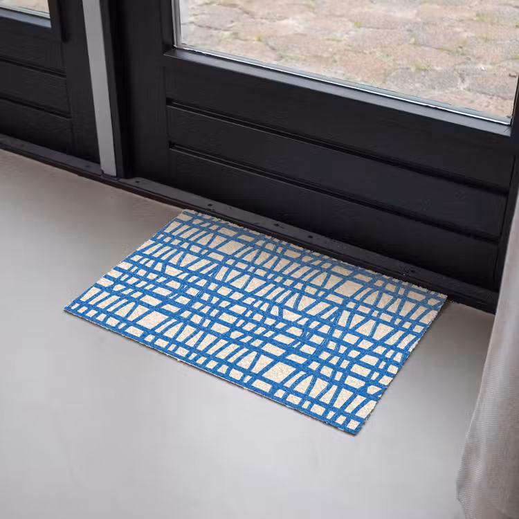 Deurmat - Ruitpatroon - Blauw - Crème — 2