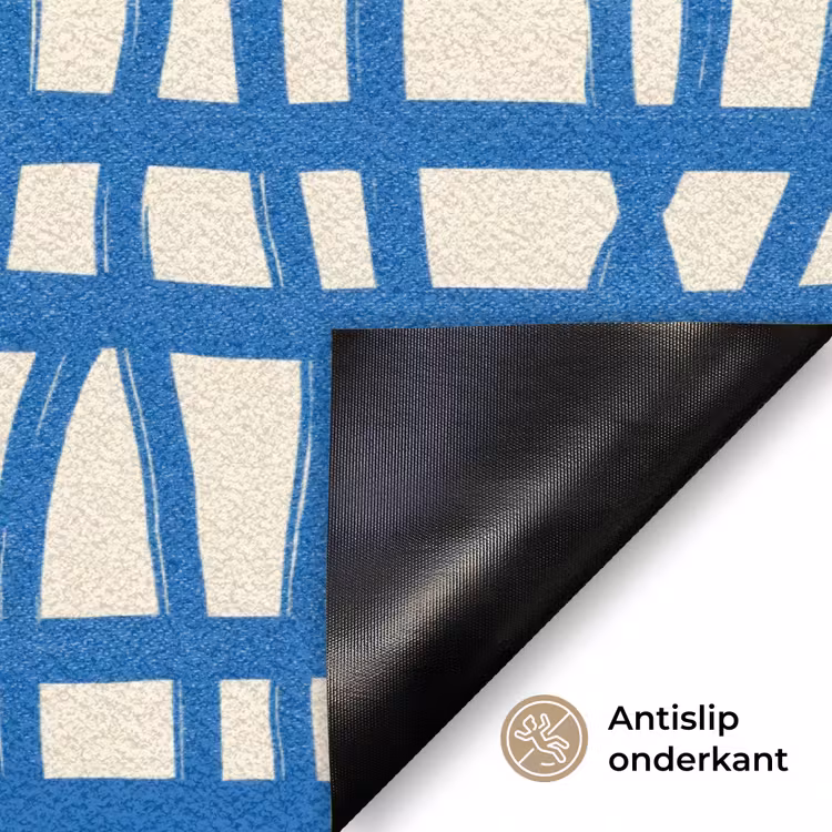 Deurmat - Ruitpatroon - Blauw - Crème — 6