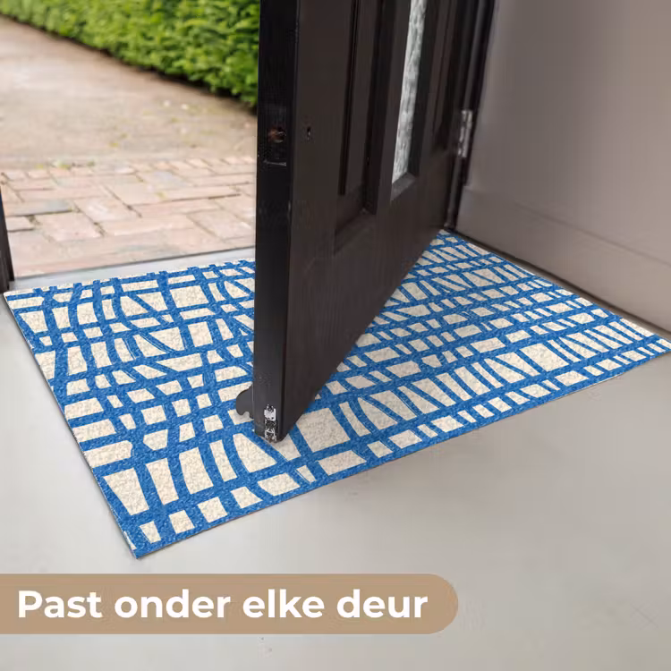 Deurmat - Ruitpatroon - Blauw - Crème — 7