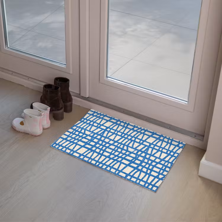 Deurmat - Ruitpatroon - Blauw - Crème — 8