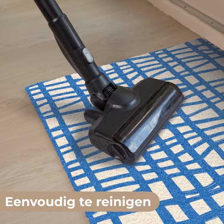Deurmat - Ruitpatroon - Blauw - Crème — 9