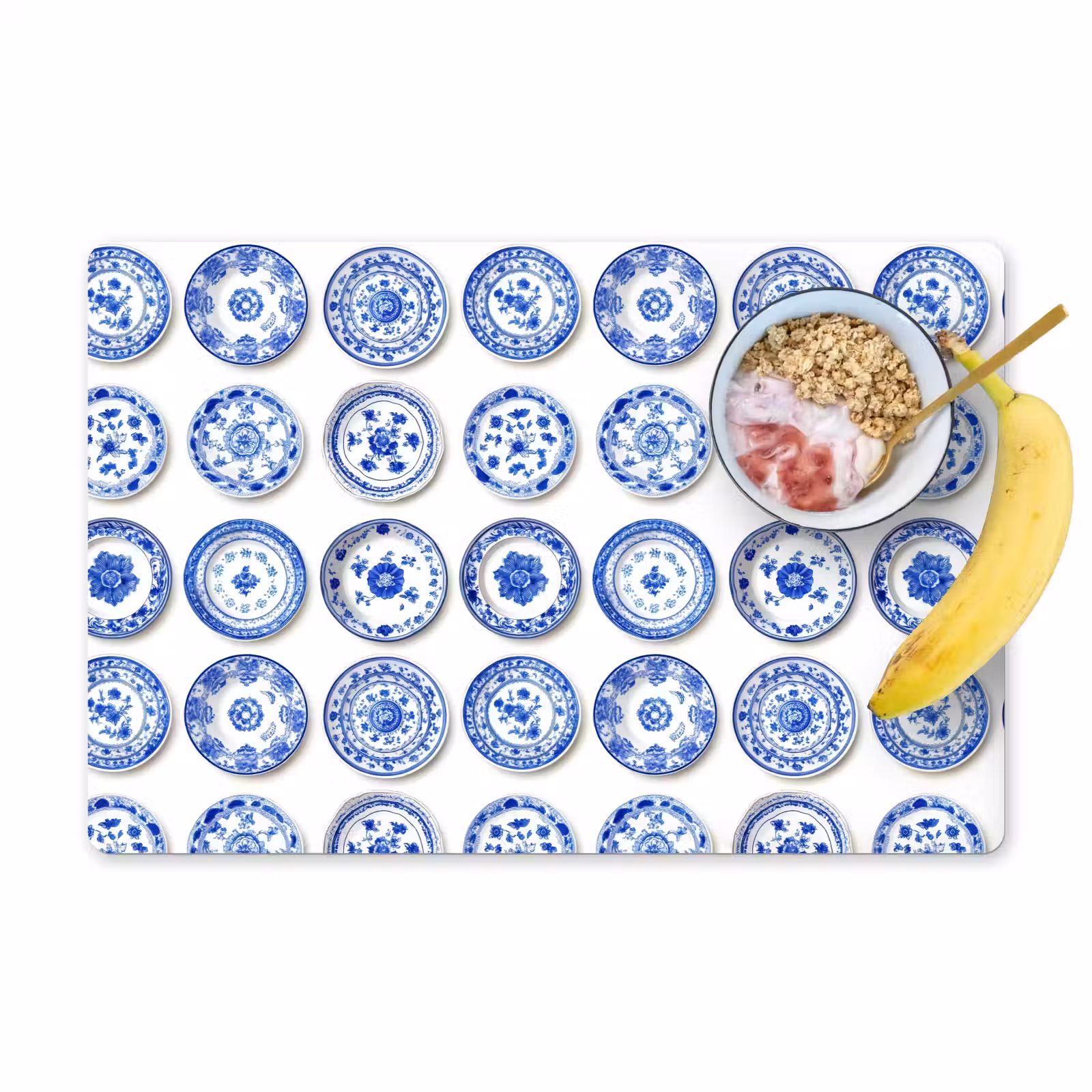 Placemat - 6 stuks - Borden - Bloemen - Patroon - Blauw — 1