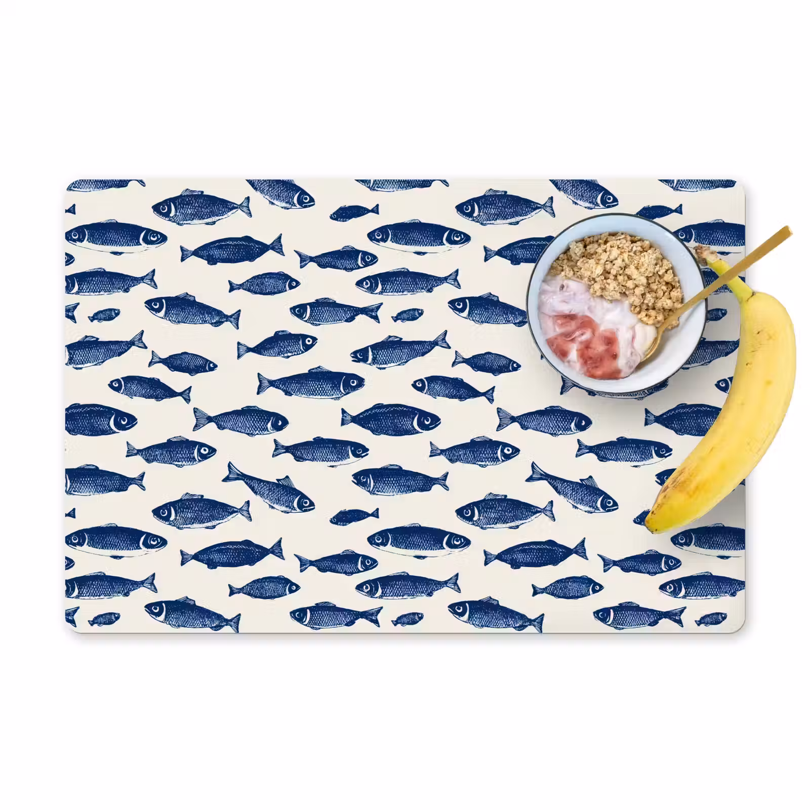 Placemat - 6 stuks - Vissen - Patroon - Blauw - Wit — 1