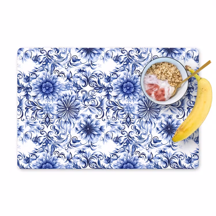 Placemat - 6 stuks - Bloemen - Blauw - Patroon - Wit — 1