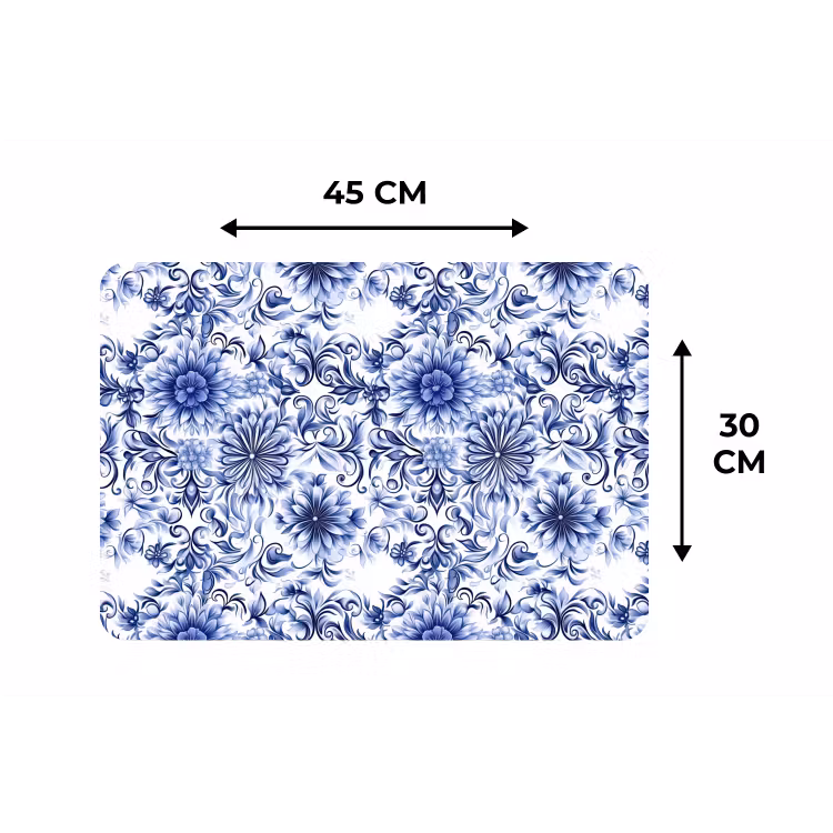 Placemat - 6 stuks - Bloemen - Blauw - Patroon - Wit — 3