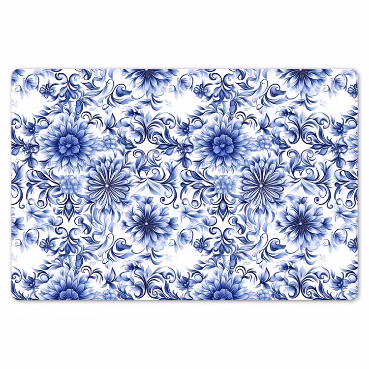 Placemat - 6 stuks - Bloemen - Blauw - Patroon - Wit — 7