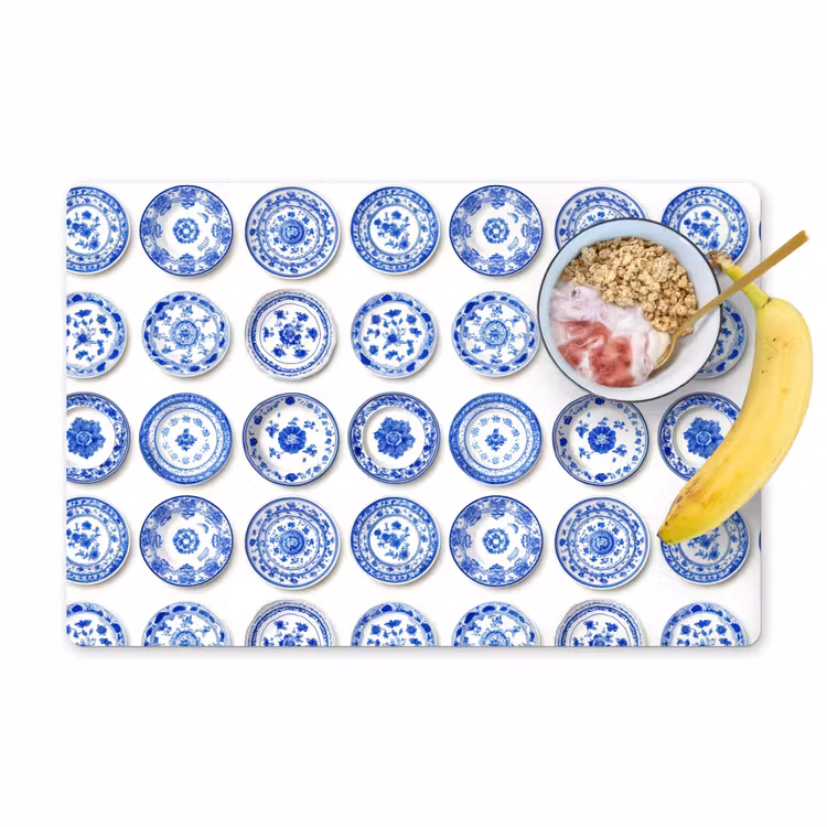 Placemat - 6 stuks - Borden - Bloemen - Patroon - Blauw — 1