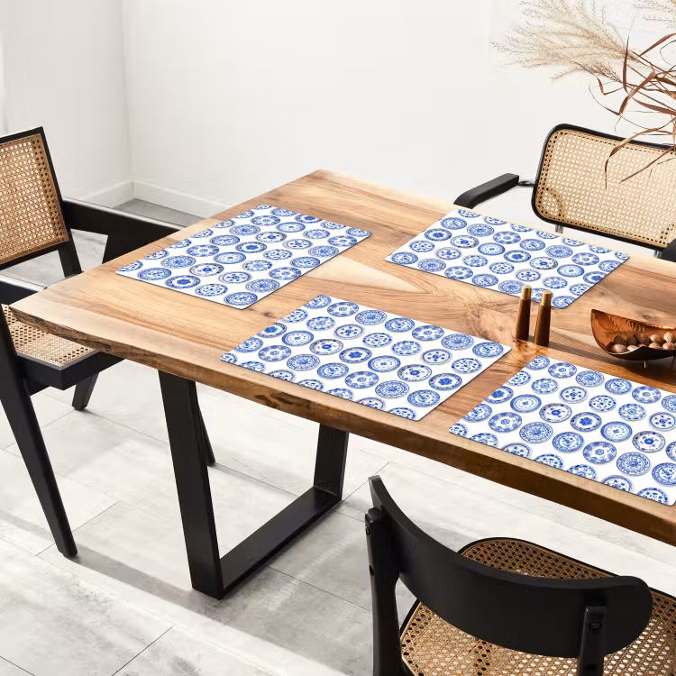 Placemat - 6 stuks - Borden - Bloemen - Patroon - Blauw — 5