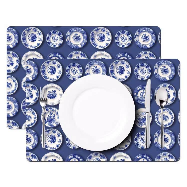 Placemat - 6 stuks - Borden - Floraal - Blauw — 2
