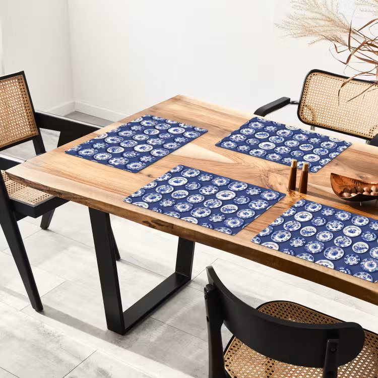 Placemat - 6 stuks - Borden - Floraal - Blauw — 5