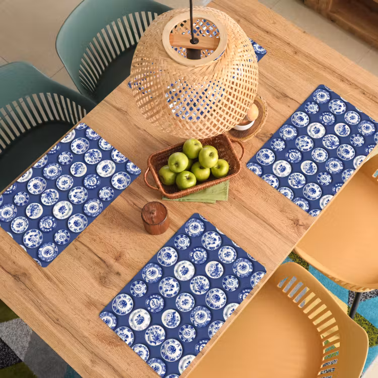 Placemat - 6 stuks - Borden - Floraal - Blauw — 6