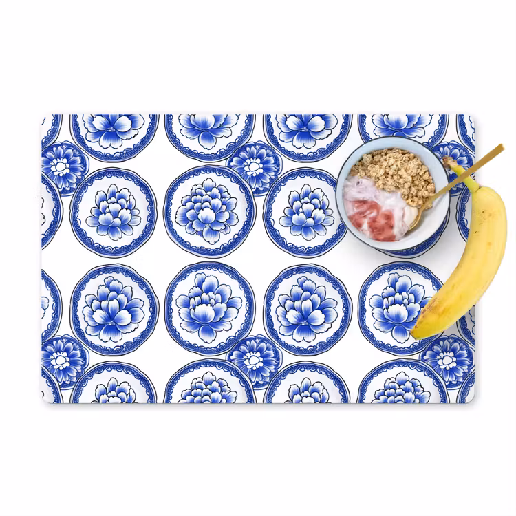 Placemat - 6 stuks - Cirkels - Bloemen - Blauw — 1