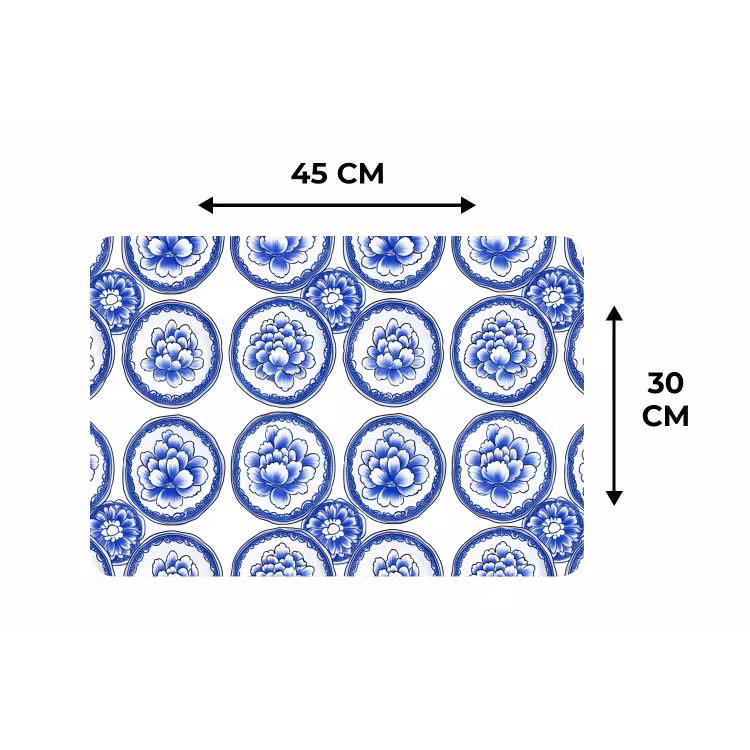 Placemat - 6 stuks - Cirkels - Bloemen - Blauw — 3