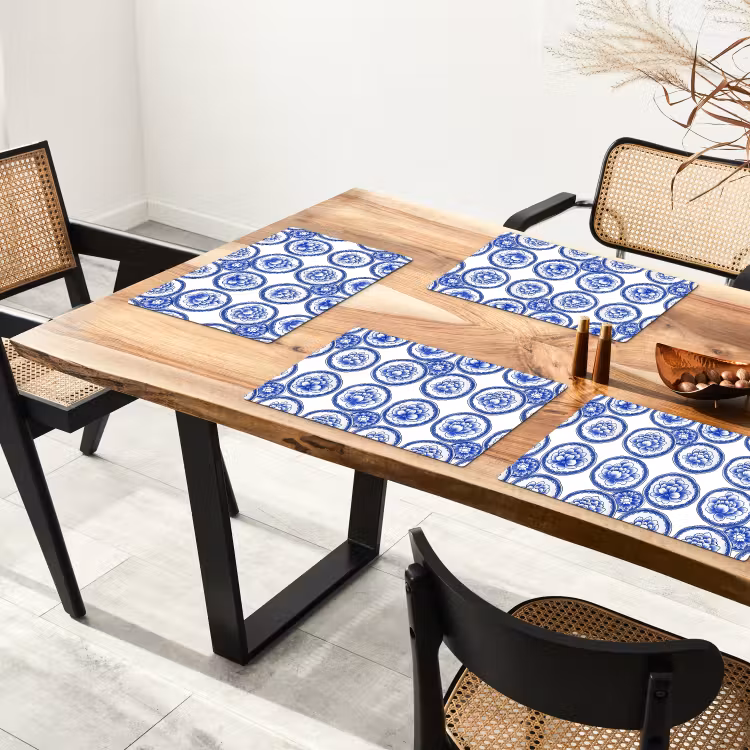 Placemat - 6 stuks - Cirkels - Bloemen - Blauw — 5