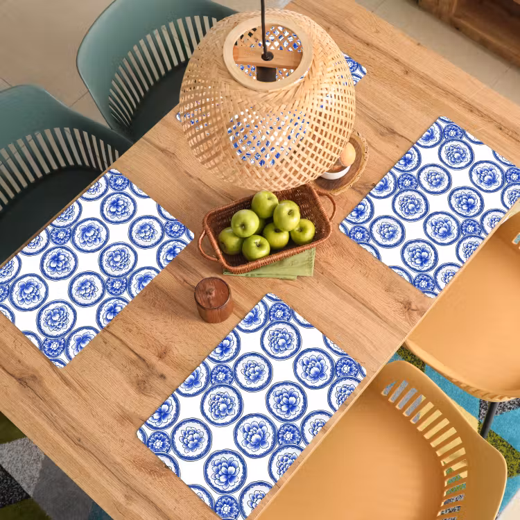 Placemat - 6 stuks - Cirkels - Bloemen - Blauw — 6