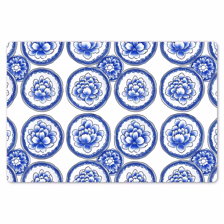 Placemat - 6 stuks - Cirkels - Bloemen - Blauw — 7