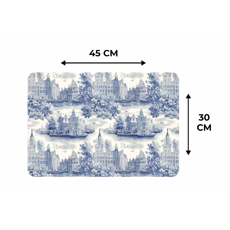 Placemat - 6 stuks - Huizen - Bomen - Water - Vogels - Blauw — 3