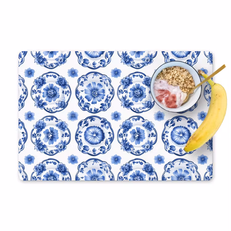 Placemat - 6 stuks - Sierborden - Bloemen - Blauw — 1