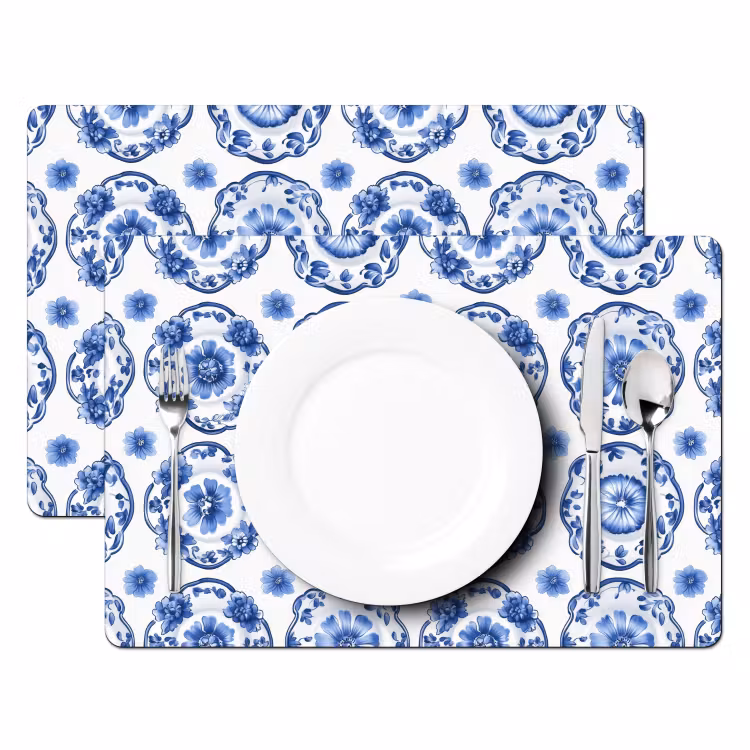 Placemat - 6 stuks - Sierborden - Bloemen - Blauw — 2