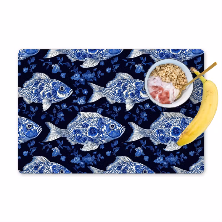 Placemat - 6 stuks - Vissen - Bloemen - Blauw — 1