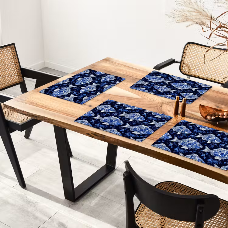 Placemat - 6 stuks - Vissen - Bloemen - Blauw — 5