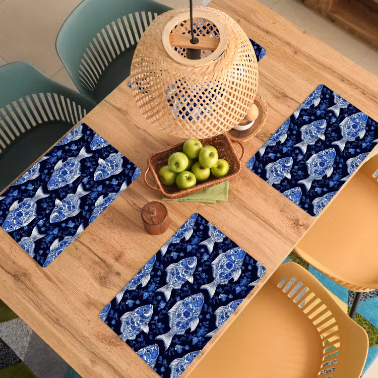Placemat - 6 stuks - Vissen - Bloemen - Blauw — 6