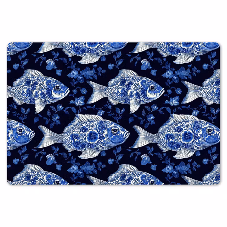 Placemat - 6 stuks - Vissen - Bloemen - Blauw — 7