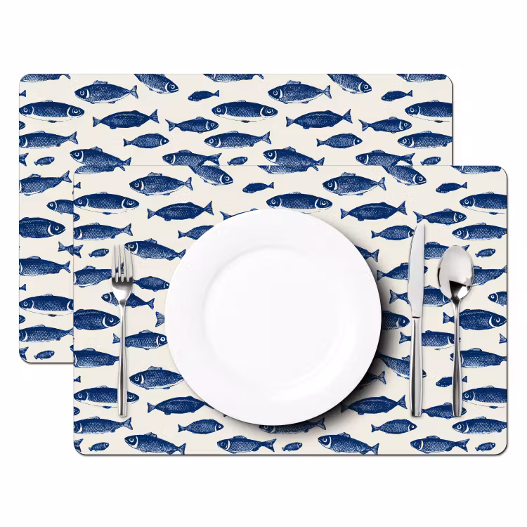 Placemat - 6 stuks - Vissen - Patroon - Blauw - Wit — 2