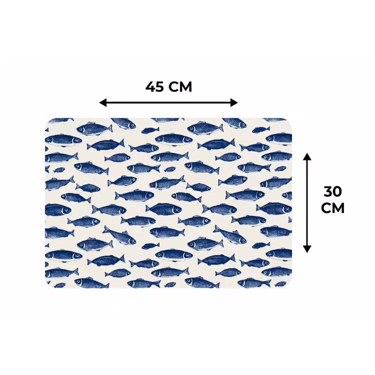 Placemat - 6 stuks - Vissen - Patroon - Blauw - Wit — 3