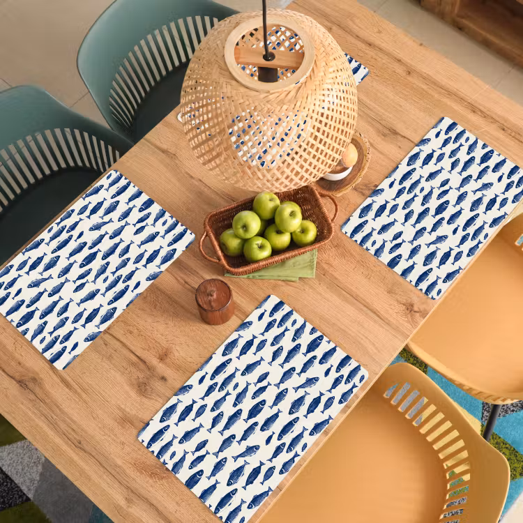 Placemat - 6 stuks - Vissen - Patroon - Blauw - Wit — 6