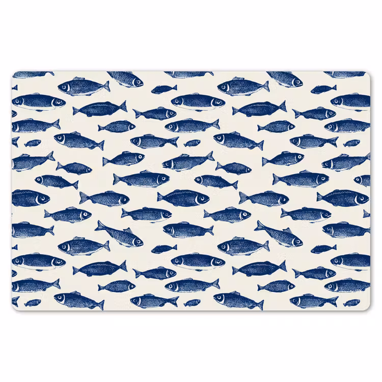 Placemat - 6 stuks - Vissen - Patroon - Blauw - Wit — 7