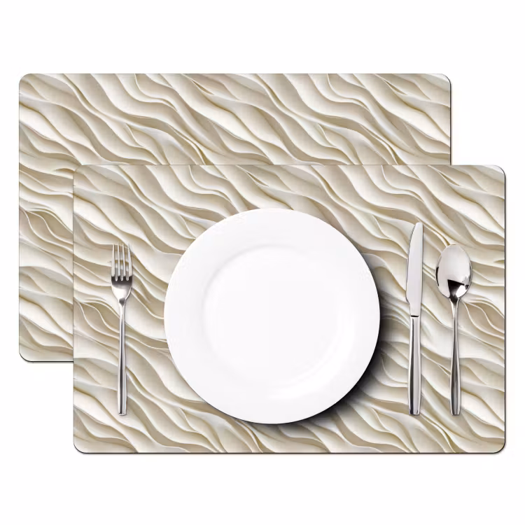 Placemat - 6 stuks - Golven - Wit - Minimalistisch — 2