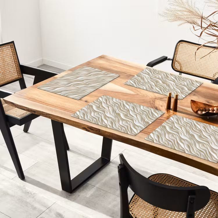 Placemat - 6 stuks - Golven - Wit - Minimalistisch — 5