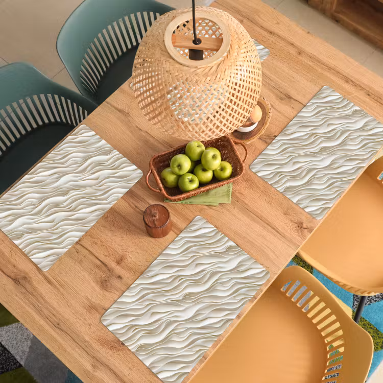 Placemat - 6 stuks - Golven - Wit - Minimalistisch — 6