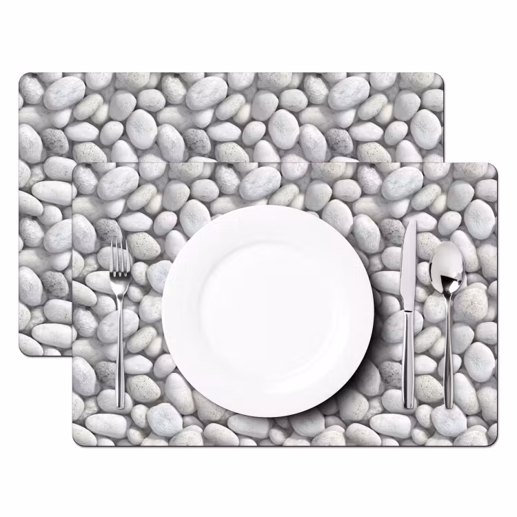 Placemat - 6 stuks - Steentjes - Grijs - Ovaal — 2