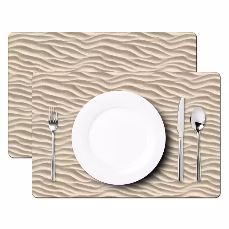 Placemat - 6 stuks - Zand - Golven - Beige — 2