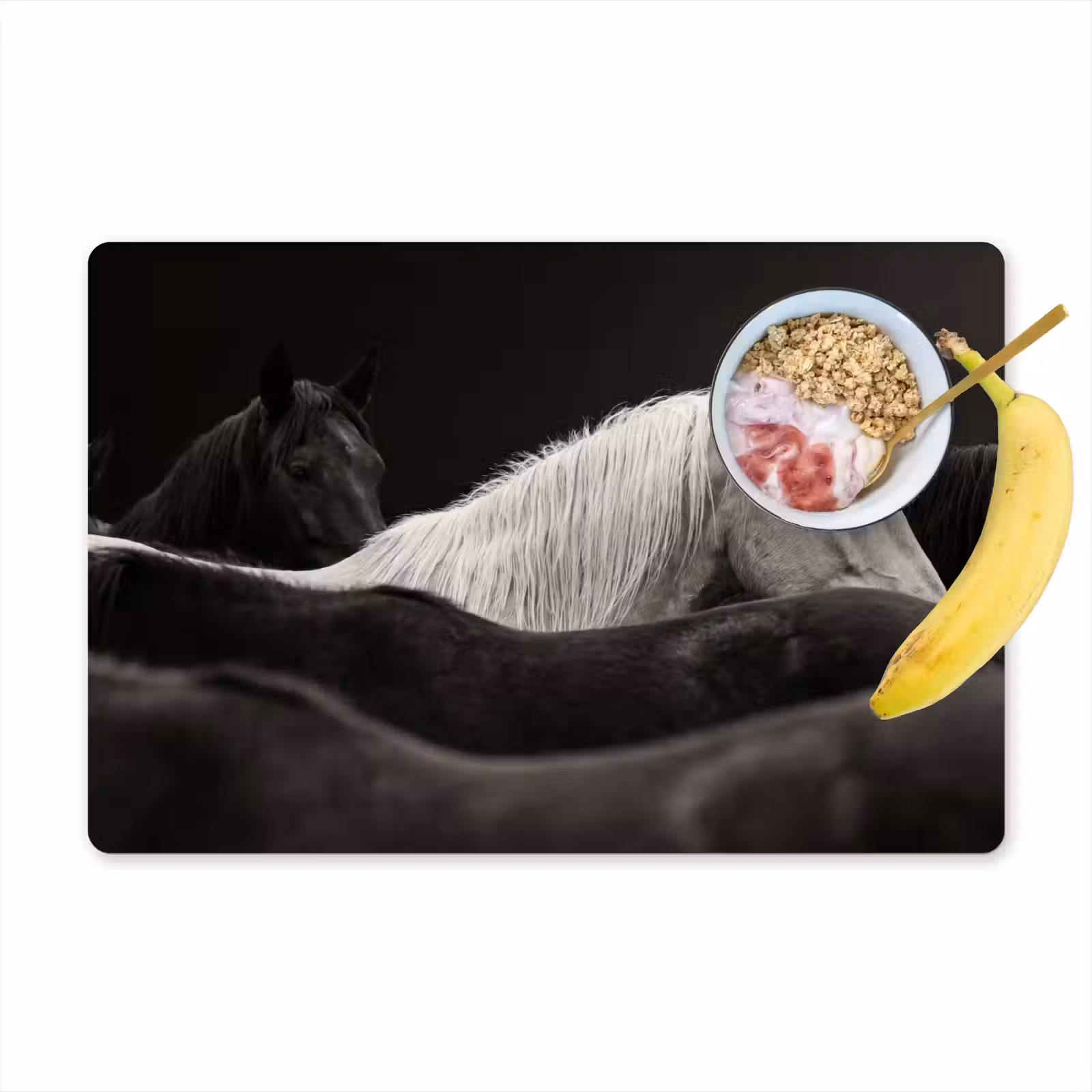 Placemat - 6 stuks - Paarden - Zwart - Wit - Kudde — 1