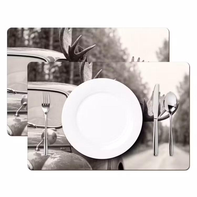 Placemat - 6 stuks - Eland - Auto - Gewei - Zwart - Wit — 2
