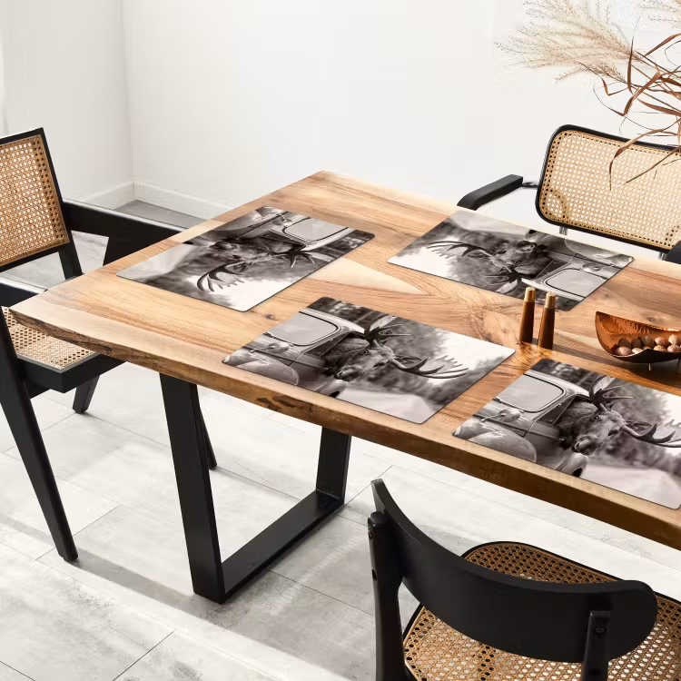 Placemat - 6 stuks - Eland - Auto - Gewei - Zwart - Wit — 5