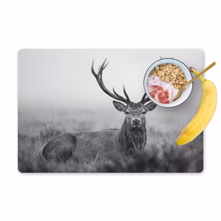 Placemat - 6 stuks - Hert - Mistig - Zwart - Wit — 1