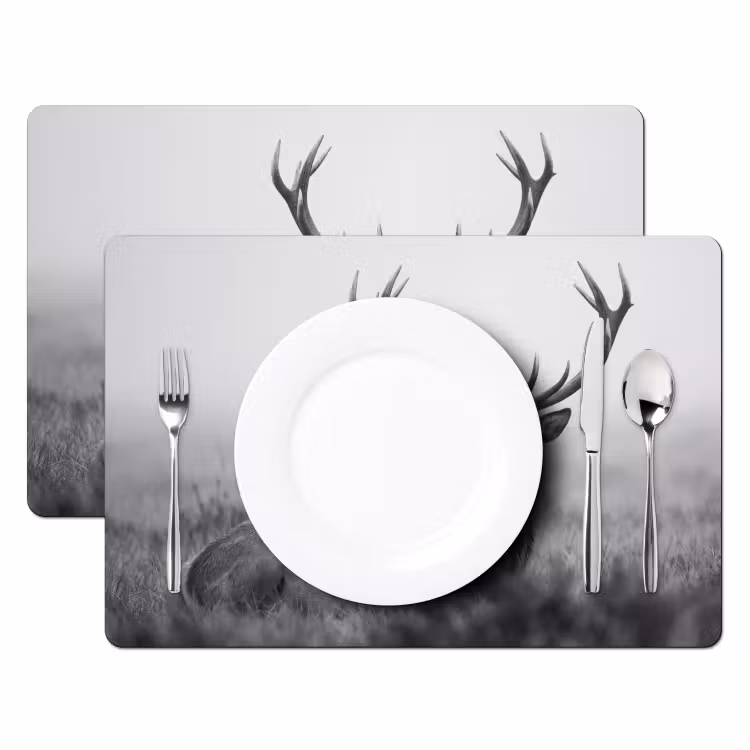 Placemat - 6 stuks - Hert - Mistig - Zwart - Wit — 2