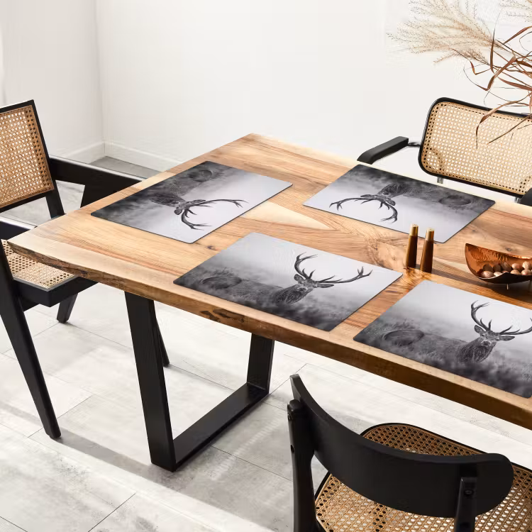 Placemat - 6 stuks - Hert - Mistig - Zwart - Wit — 5