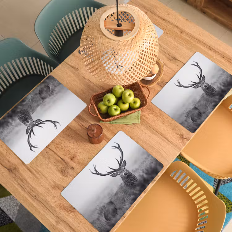 Placemat - 6 stuks - Hert - Mistig - Zwart - Wit — 6