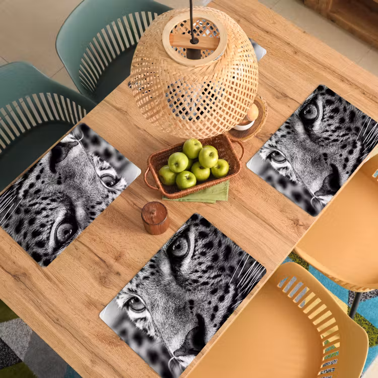Placemat - 6 stuks - Luipaard - Zwart - Wit - Oog — 6