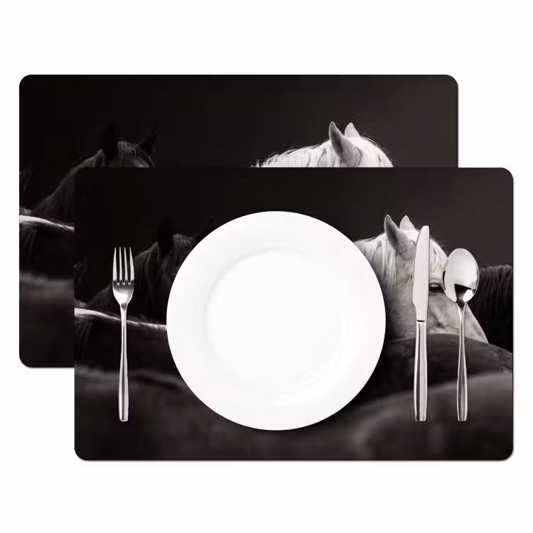 Placemat - 6 stuks - Paarden - Zwart - Wit - Kudde — 2
