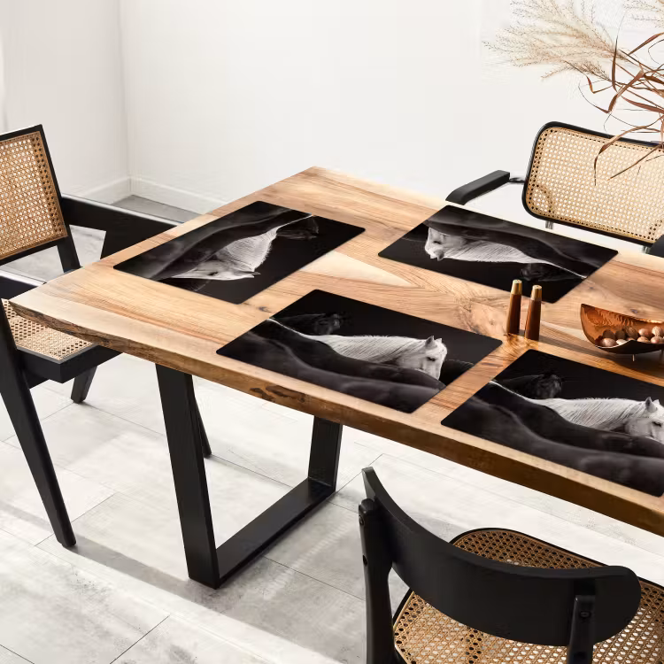 Placemat - 6 stuks - Paarden - Zwart - Wit - Kudde — 5