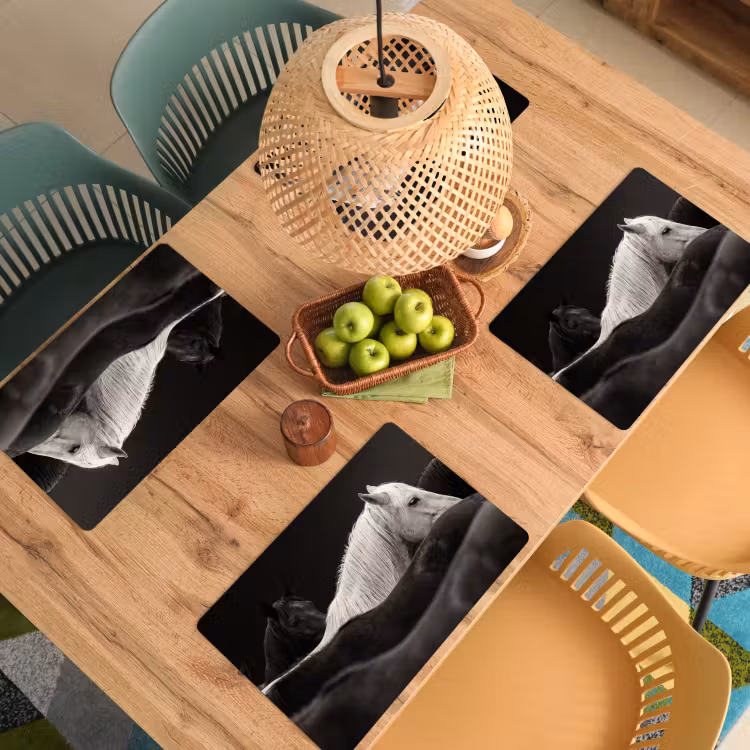 Placemat - 6 stuks - Paarden - Zwart - Wit - Kudde — 6
